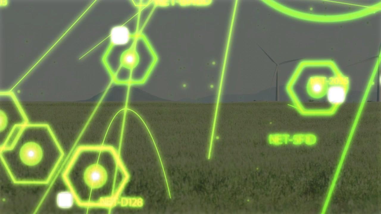 Red arc appearing, AR HUD tracing green arcs and sweeping lines, scanning turbines