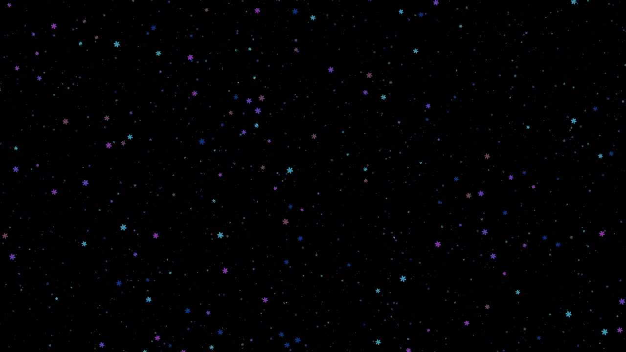 Abstract Motion Background with Floating Colorful Snowflakes on Black