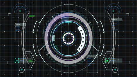 interfaz futurista con elementos circulares y animación de procesamiento de datos