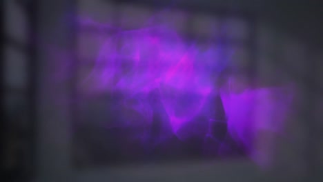 Animation-of-purple-digital-wave-floating-against-office-window