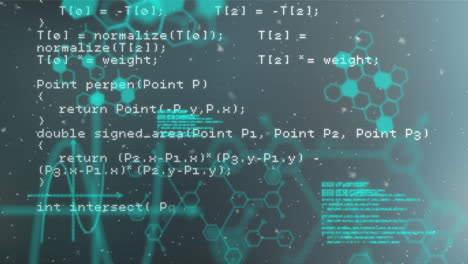 Animation of programming language moving over molecular structures
