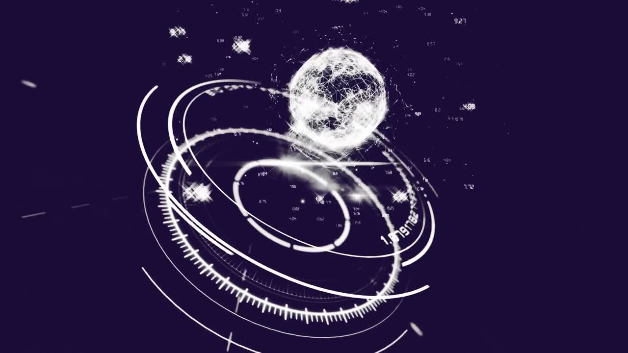 파란색 배경에 대한 둥근 스캐너를 통해 연결 네트워크의 지구의 애니메이션