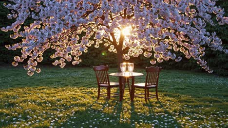 romantic sunset picnic under cherry blossoms