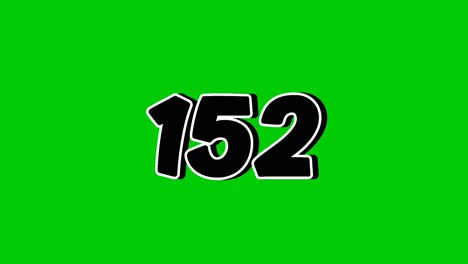 number 152 symbol sign animation motion graphics cartoon on green screen background. black color number reveal on smoke,for video number for video elements