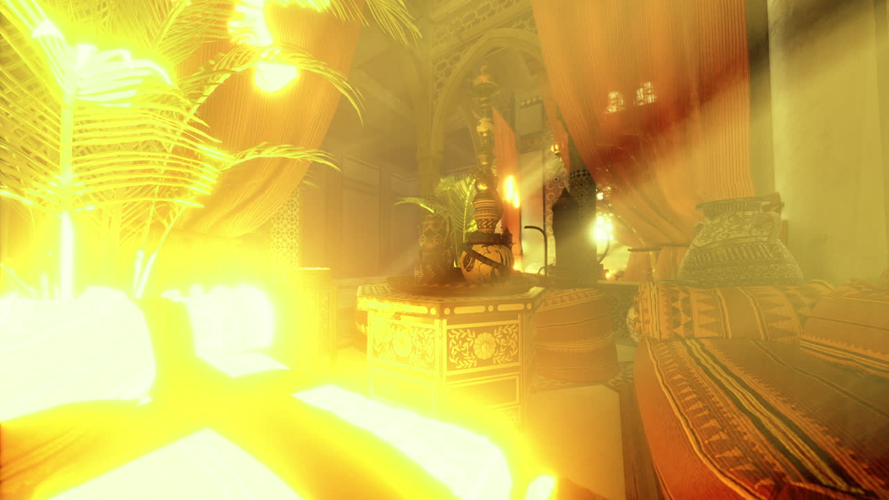 황금빛은 화려한 장식으로 예술적인 내부 공간을 조명합니다.