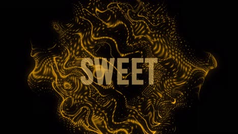 Animation-of-sweet-text-over-dynamic-abstract-pattern-over-black-background