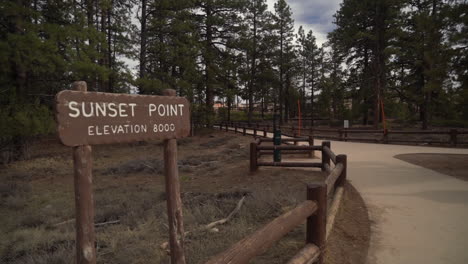 sunset point sign board and path in bryce canyon national park, utah usa