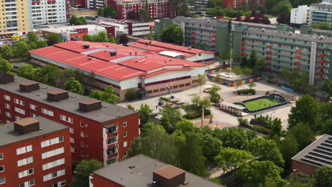 colorful school and apartment buildings of solna municipality in stockholm, sweden