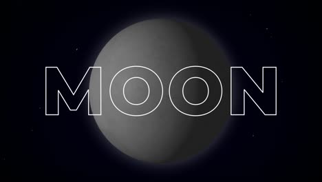 The moon in nighttime starry universe 3D animation with text typeface typography font outlined letters luna orbit space background dynamic motion graphics