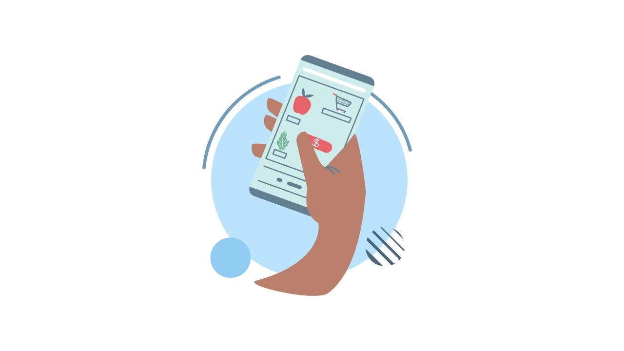smartphone with groceries ecommerce animation