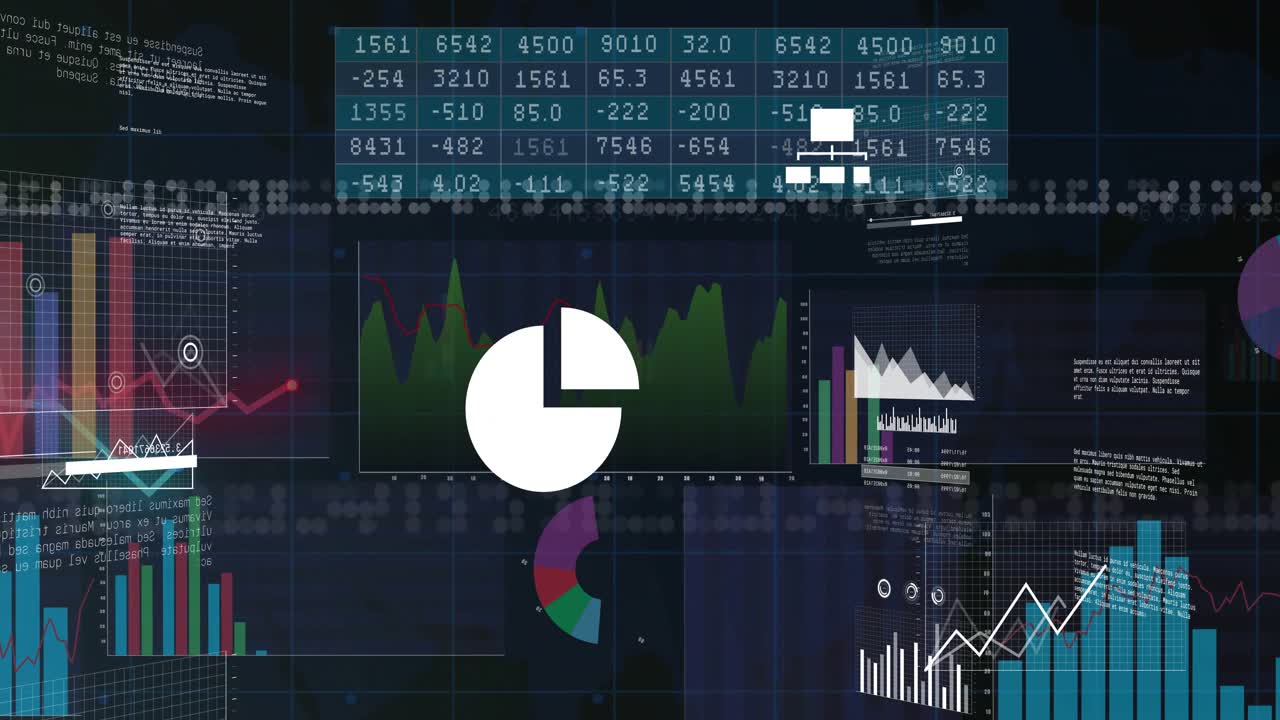 Opening dashboard laptop cloud icon pulsing while bar and pie charts animating showing analytics