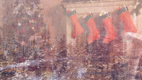 animación de paisajes de invierno sobre decoraciones de navidad