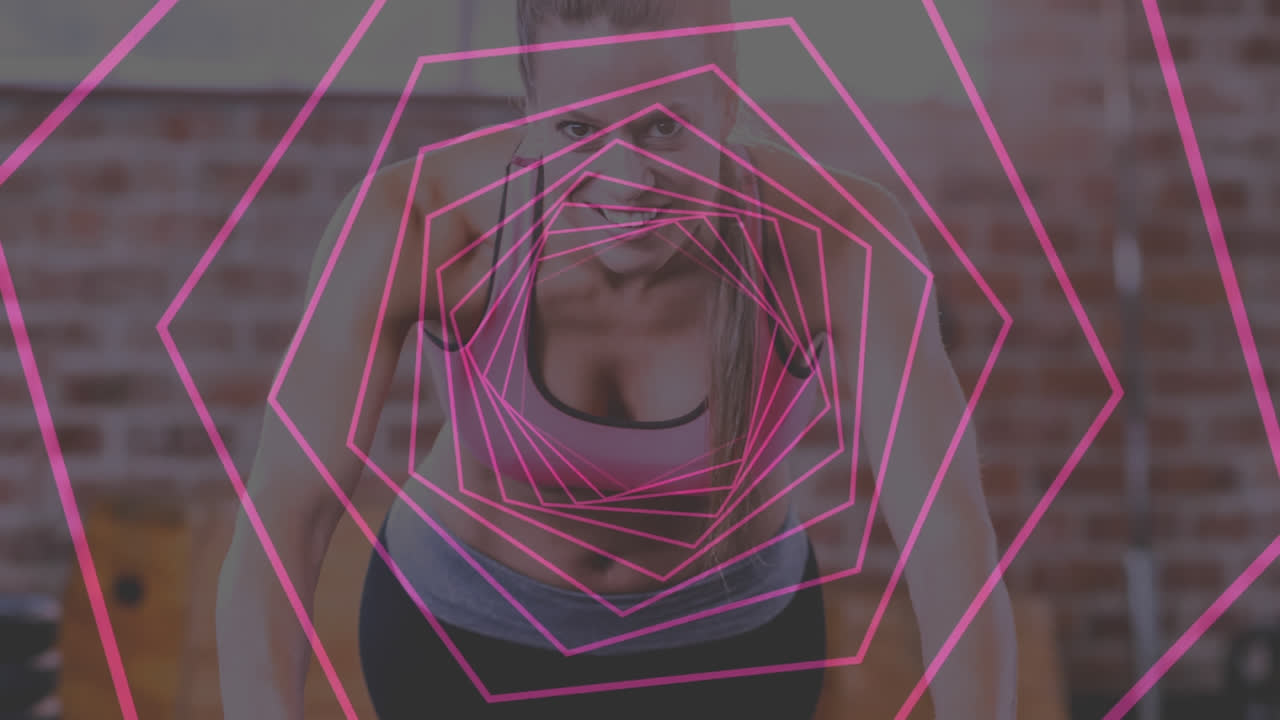 анимация светящегося туннеля над женщиной, занимающейся спортом