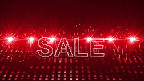 animation of red shapes over sale text and light spots on black background