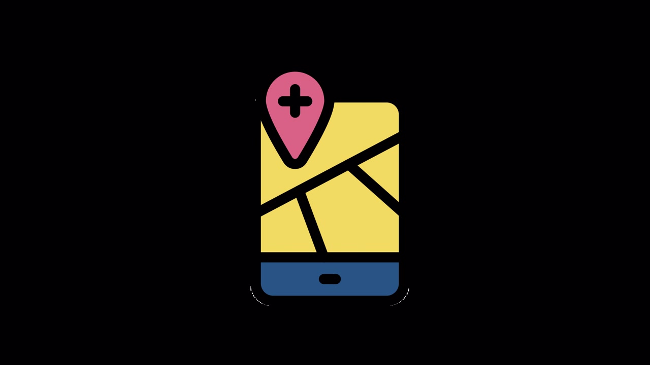 Icona Animata di Smartphone che Mostra una Mappa con un Segnaposto di Posizione
