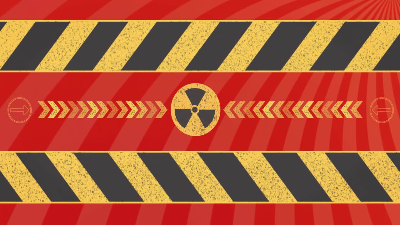 Playback start central trefoil emblem pulsing and rotating while chevrons sliding outward to warn