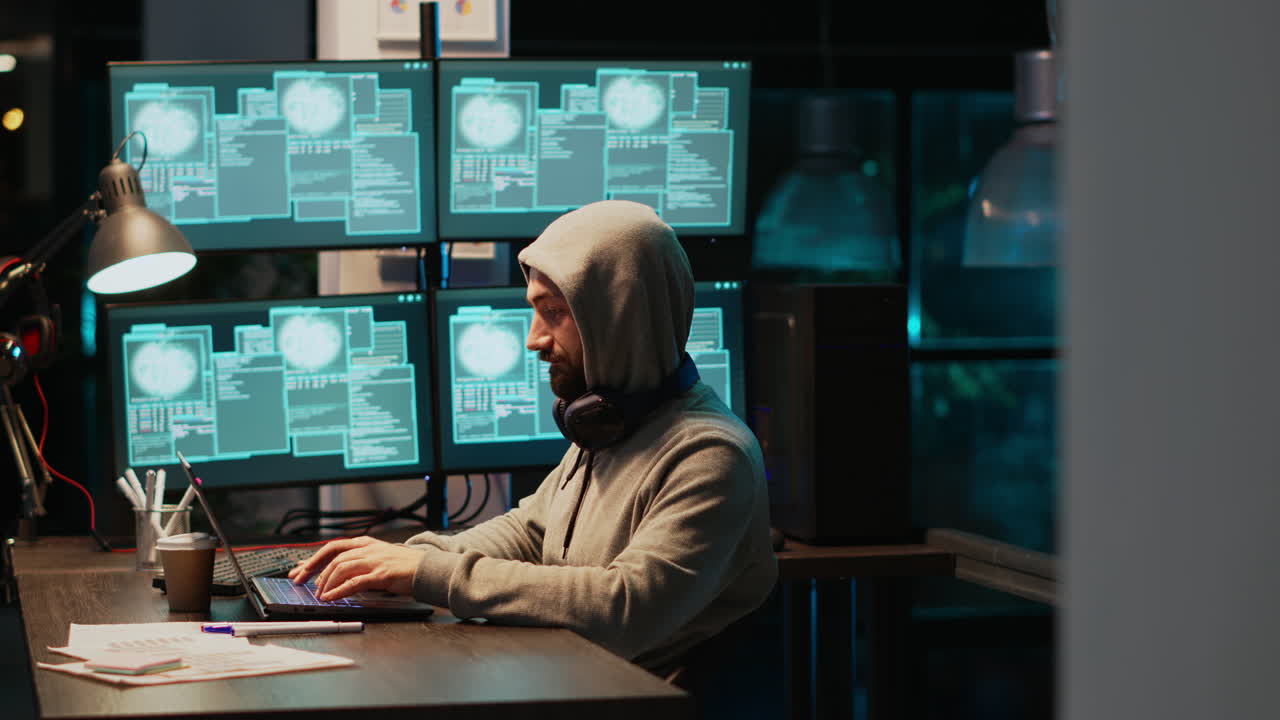 Hacker working on a computer, getting access denied messages