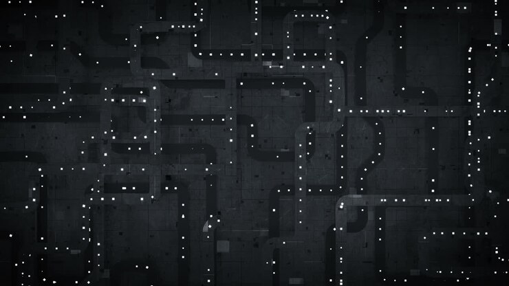 Black chip board with glowing lights seamless loop 3D render animation