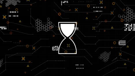 animación del procesamiento de datos sobre cuadrícula y fondo oscuro