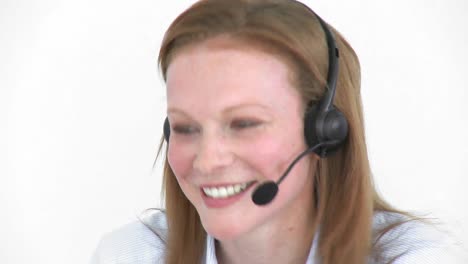 businesswoman with a headset on working in a call center