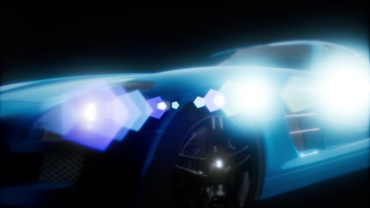 밝은 조명을 가진 어두운 스튜디오에서 럭셔리 스포츠 자동차