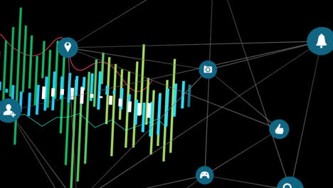 animación del procesamiento de datos digitales a través de una red de conexiones