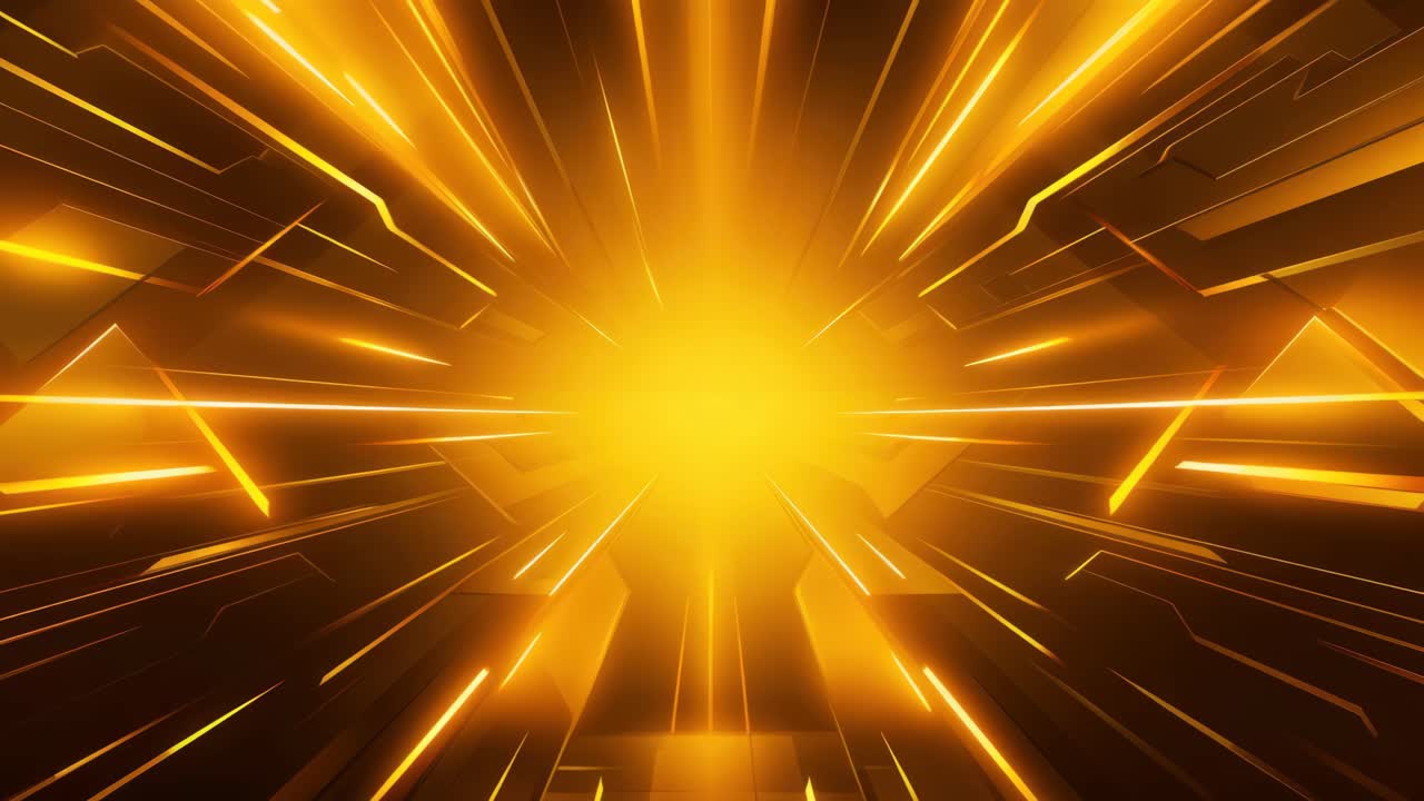 Dynamic burst of golden light rays in a futuristic style, captured from a central perspective