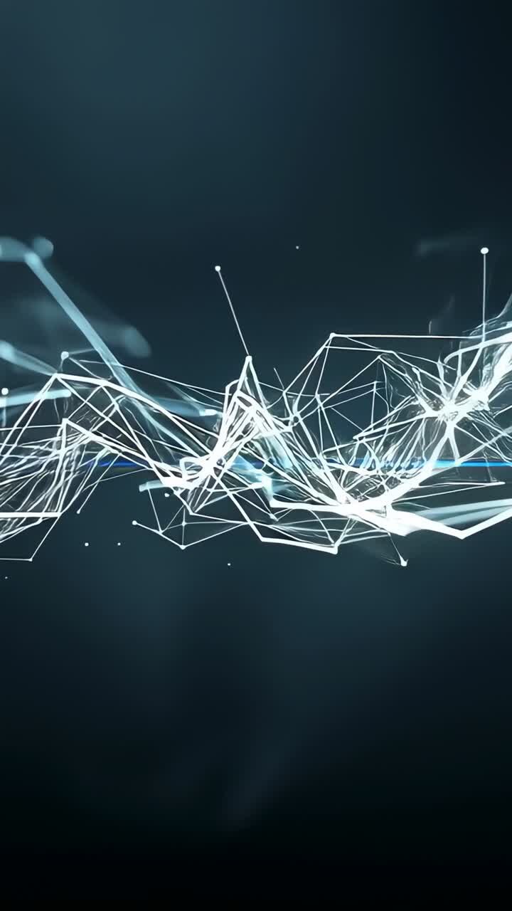 Vertical video: Surging luminous mesh reacting to camera approach in teal backdrop, pulsing nodes