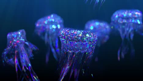 glowing iridescent jellyfish in underwater scene