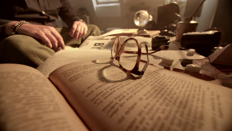 vintage study scene with books and glasses