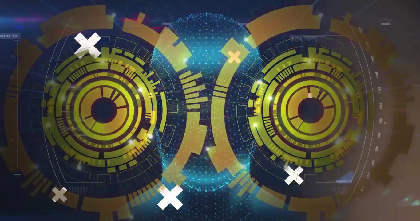 Animation of futuristic digital interface with circular patterns in school setting