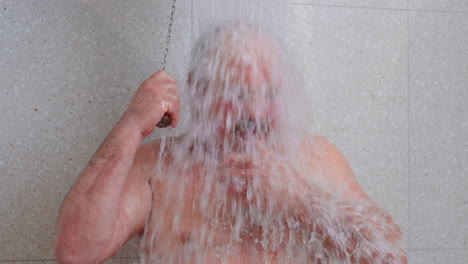 elderly man taking a shower