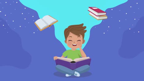 niño pequeño leyendo un libro de animación