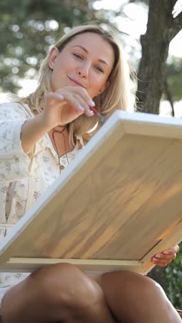 mujer pintando al aire libre
