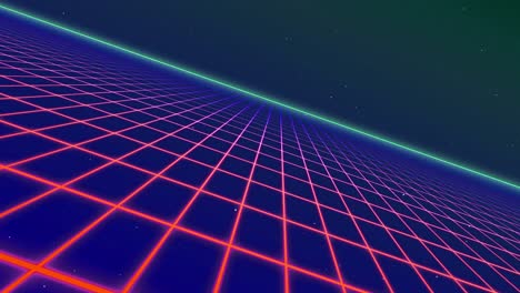 Animation-of-glowing-red-grid-moving-in-space-on-seamless-loop