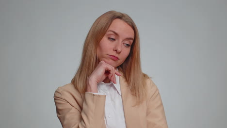 woman tired bored indifferent expression, exhausted of tedious story not interested in communication