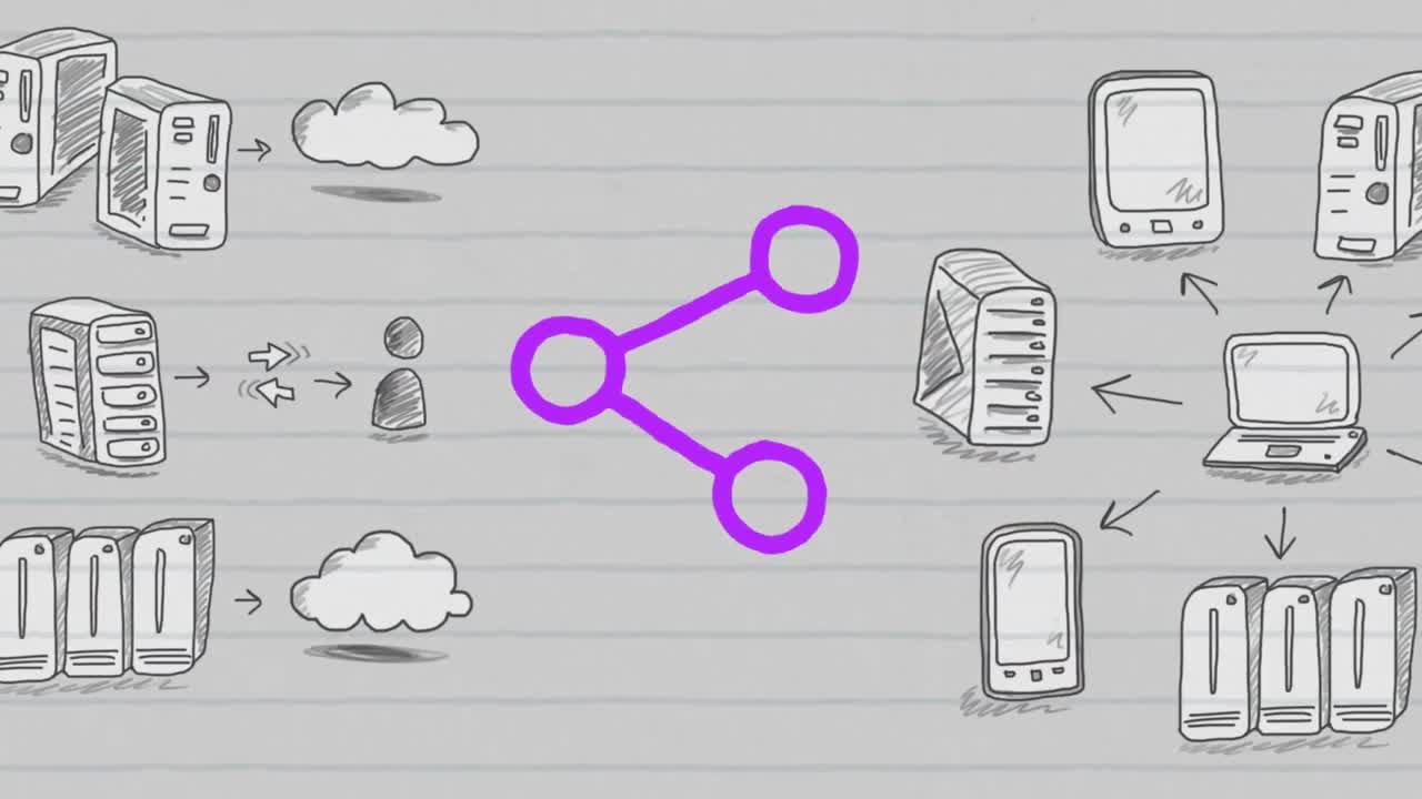 Animation of purple outlined share icon hand drawn with a marker on lined paper