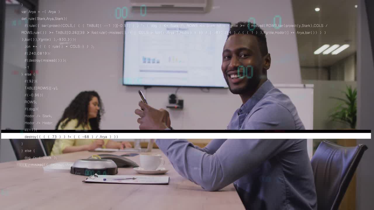 animación del procesamiento de datos sobre diversas personas de negocios en la oficina