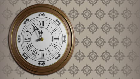 animación del reloj haciendo tic-tac sobre el patrón en fondo marrón