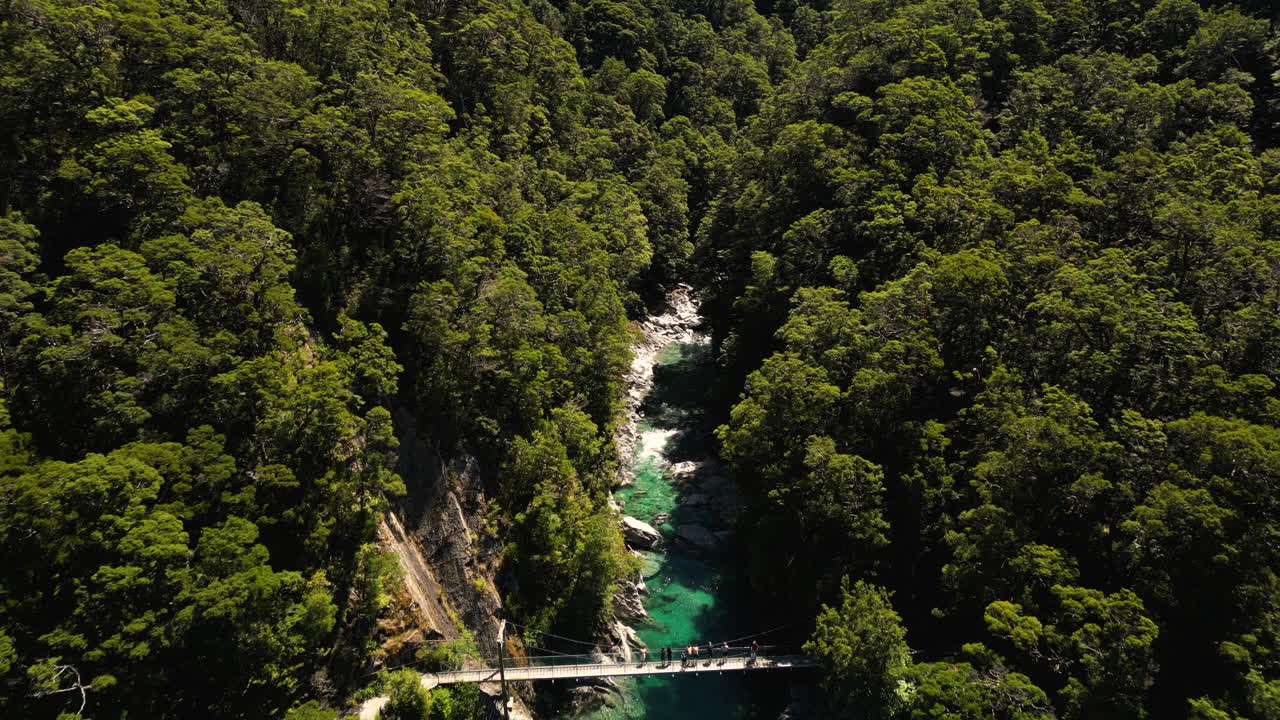 Vista aerea all'indietro di un canyon lussureggiante con un fiume che lo attraversa
