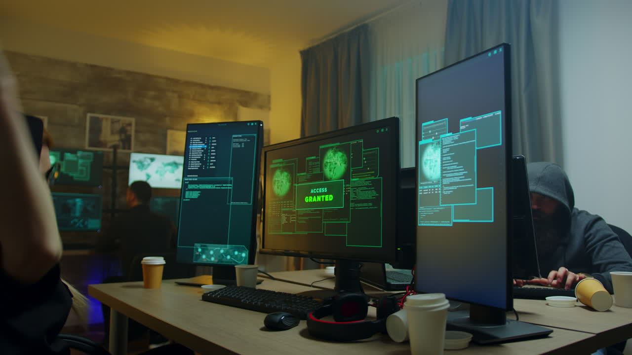 Excited hacker girl after gets access granted on cyber attack