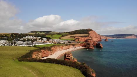 Aerial-Over-Coastline-With-View-Ladram-Bay-In-Background