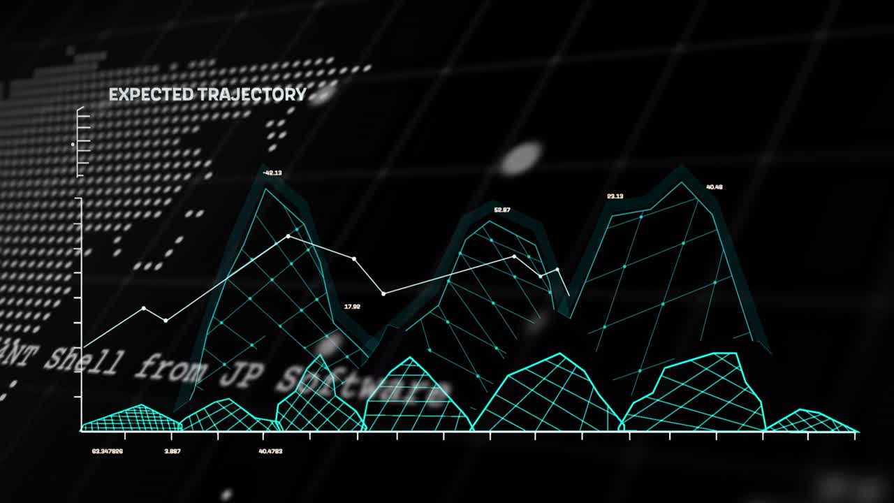 Animation of digital data processing and world map over clack background
