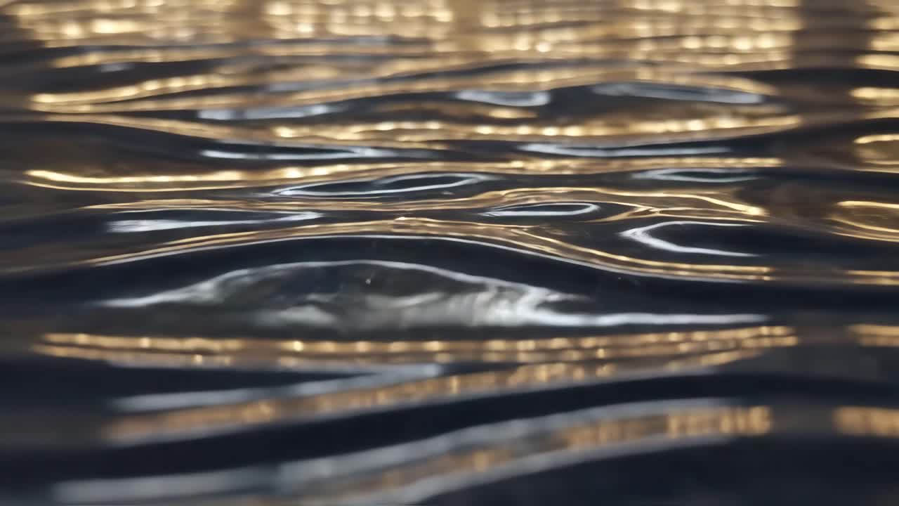Riflessi dorati scintillanti su una superficie d'acqua scura e ondulata