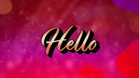 animation of hello text in gradient orange over glowing pink background