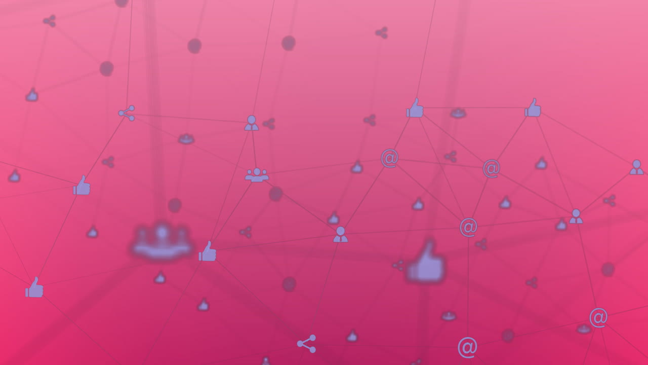 animación de la red de conexiones con iconos de redes sociales en fondo azul