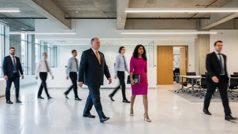 professional business environment capturing the dynamics of an office space with multiple individuals engaging in work and networking activities