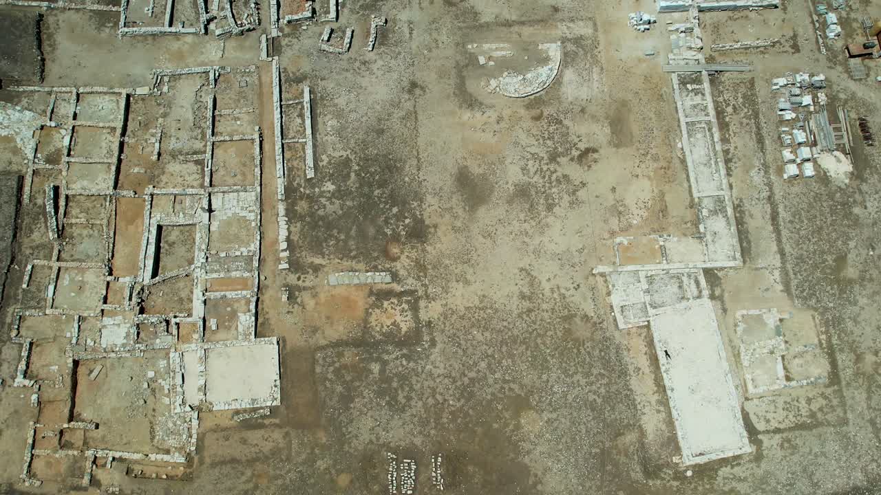 Aerial views from over the ancient Greek Ruins on the Island of Despotiko