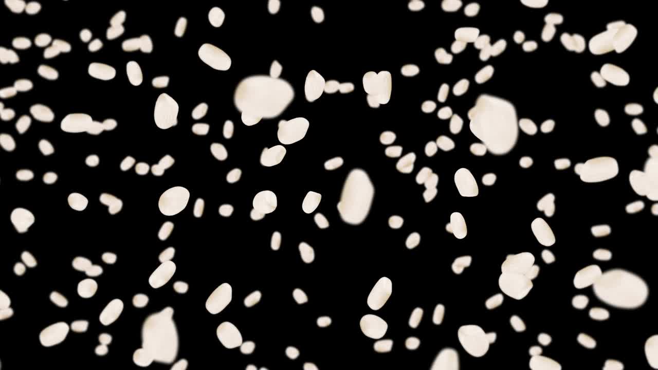 검은색 바탕에 많은 을 날려.  어리. 은. 채식주의자. 건강한 음식.  회전의 3d 루프 애니메이션.