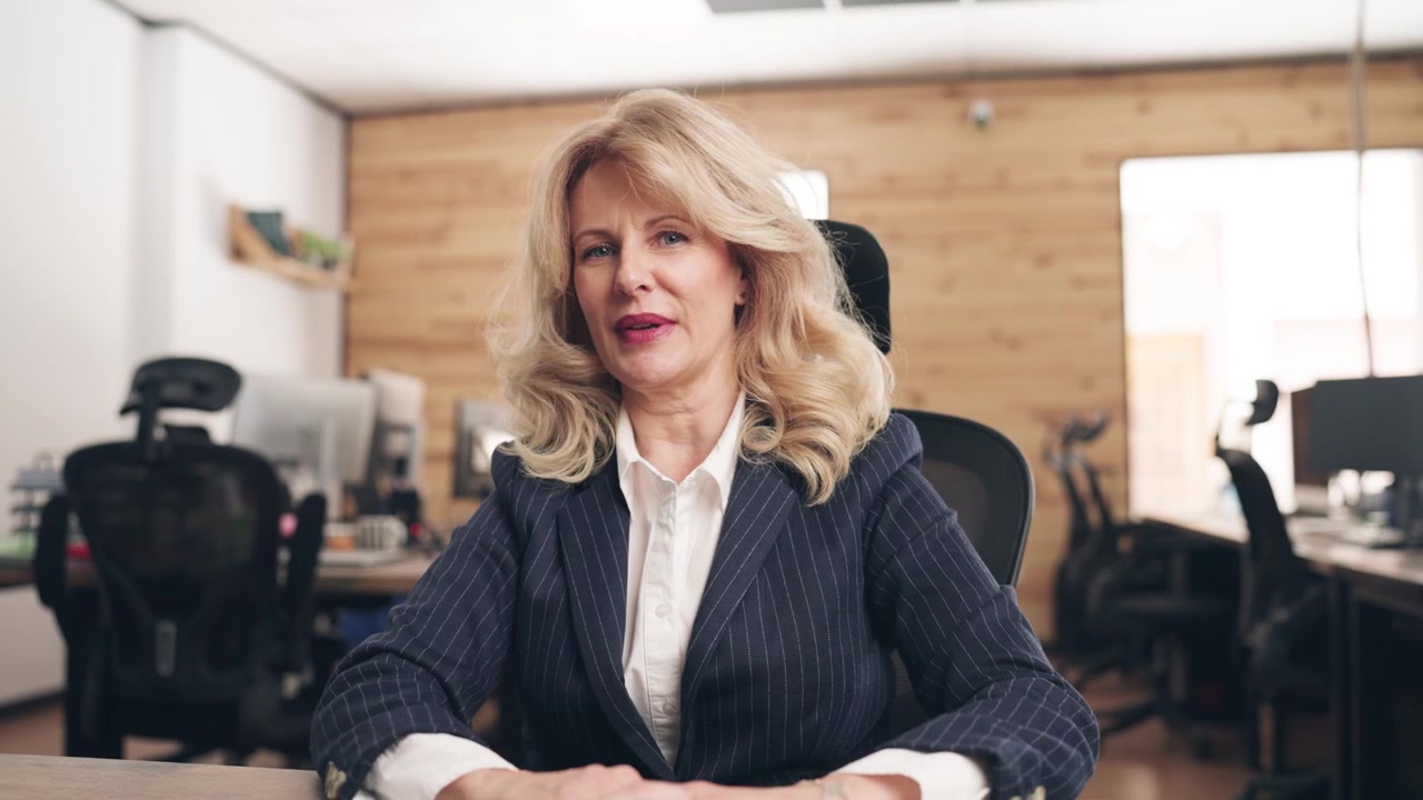 Donna d'affari professionista che parla durante una videoconferenza in ufficio